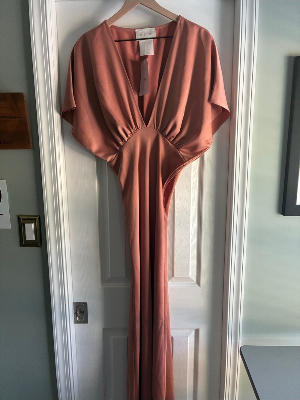 BHLDN Draped V-Neck Dress in Coral